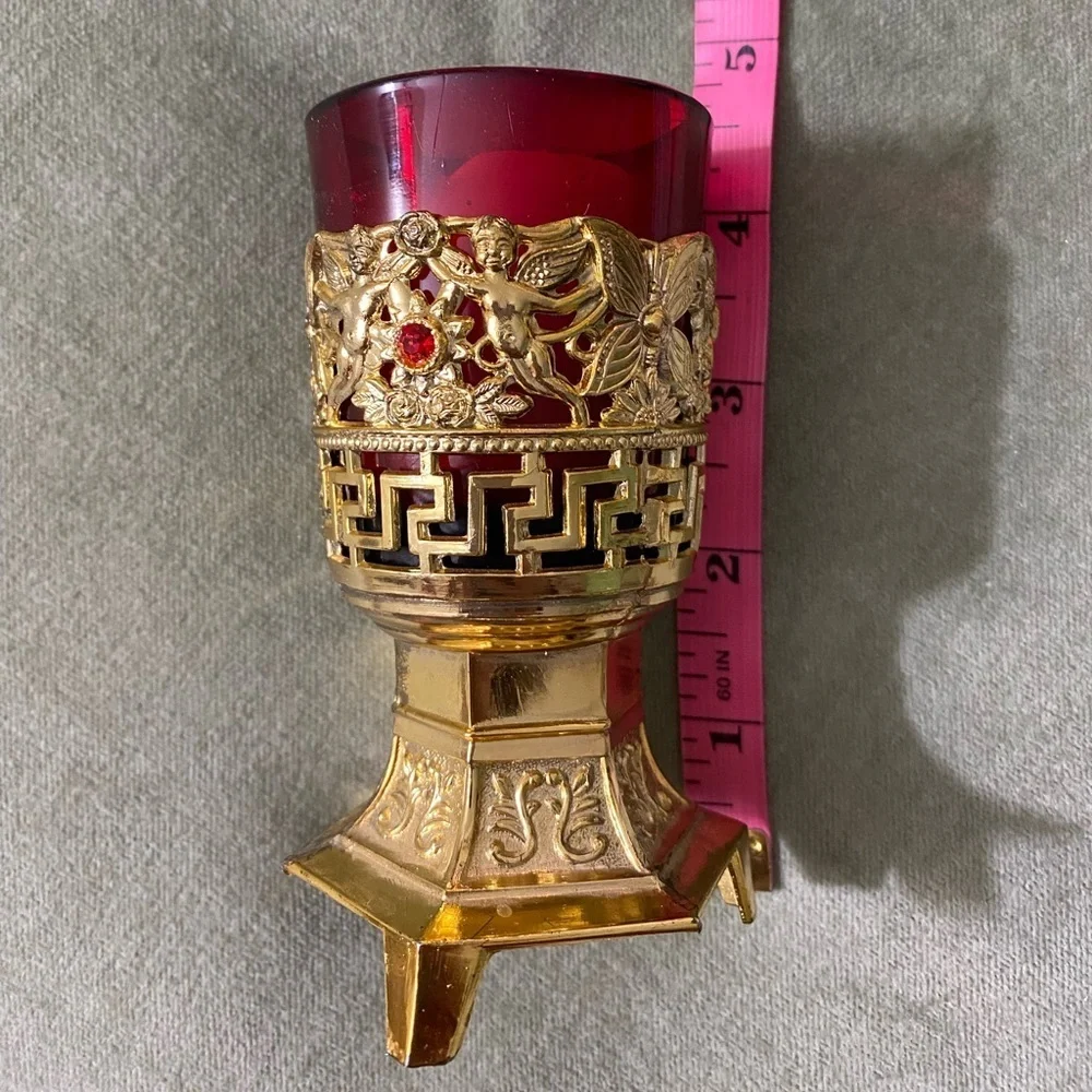 Kandili candleholder that circles the ruby glass ornate pattern #15